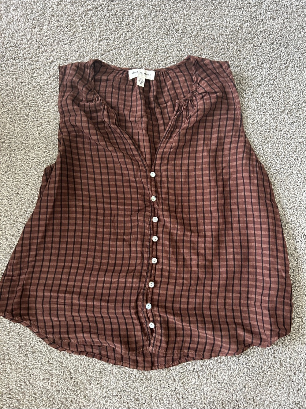 Madewell Rust Brown Plaid Sleeveless Button-Front Top